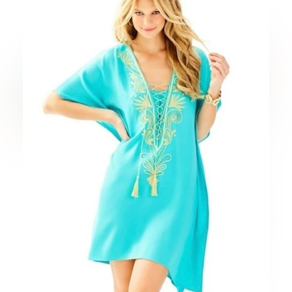 Lilly Pulitzer Chai Caftan sea side aqua sz L/XL NWT. A559